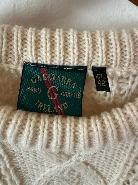 Vtg Gaeltarra Handcrafted Ireland Cable-Knit Crewneck Fisherman Sweater Cream 42 - Picture 4 of 10